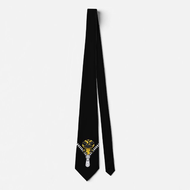 Cute Black Yellow  Salamander Peek Tie (Front)