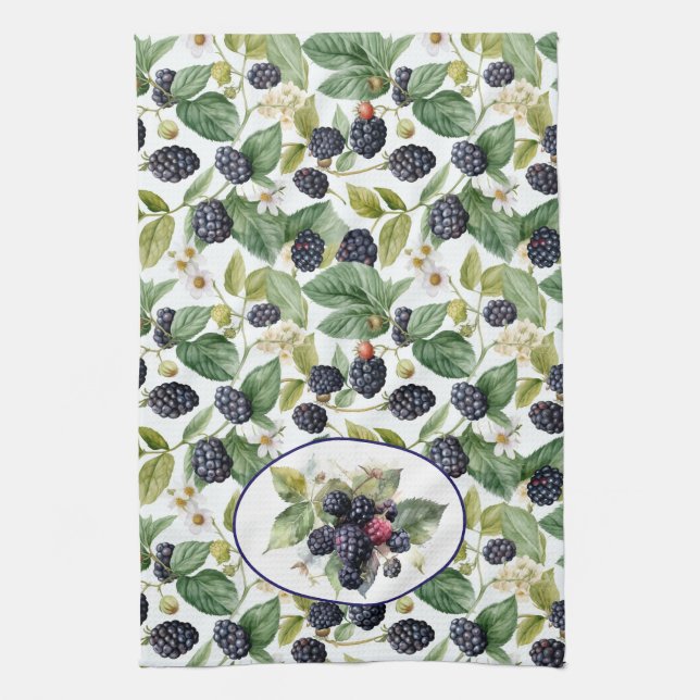 Cute Blackberries Watercolor  Kitchen Towel (Vertical)