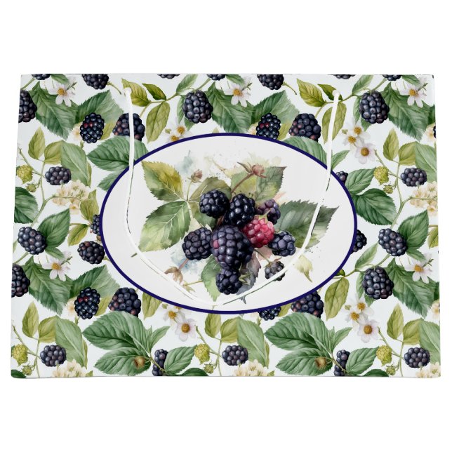 Cute Blackberries Watercolor Large Gift Bag (Front)
