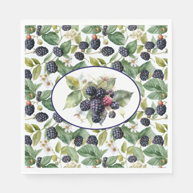 Cute Blackberries Watercolor Napkin (Front)