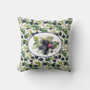 Cute Blackberries Watercolor Throw Pillow