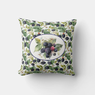 Cute Blackberries Watercolor Throw Pillow