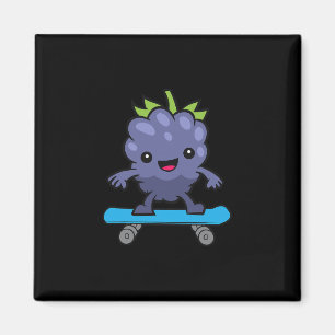 Cute Blackberry Fruit Skateboarding Kawaii Blackbe Magnet