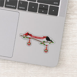 Cute Blackbird And Cardinal On Branch - MERRY XMAS