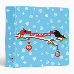 Cute Blackbird And Cardinal On Branch - MERRY XMAS Binder