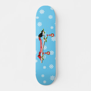 Cute Blackbird And Cardinal On Branch - MERRY XMAS Skateboard