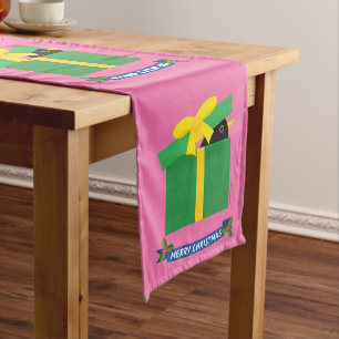 Cute Blackbird Peeking Out Of A Gift Box Medium Table Runner
