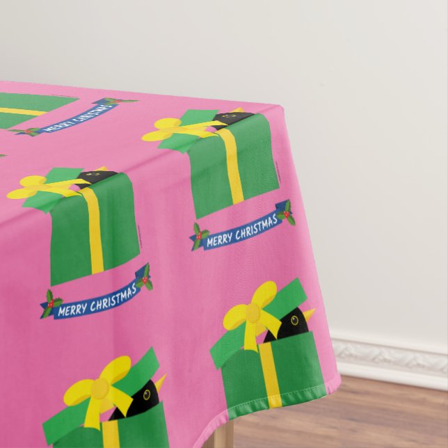 Cute Blackbird Peeking Out Of A Gift Box Tablecloth (In Situ)
