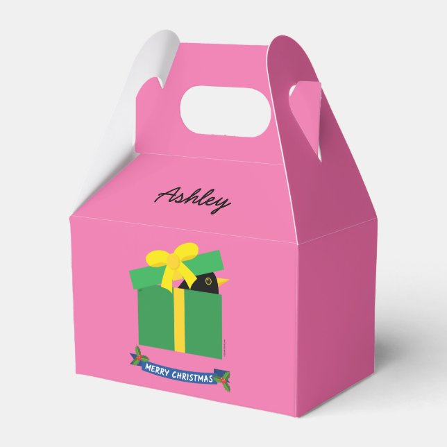 Cute Blackbird Peeking Out Of Gift Box Custom Name (Front Side)
