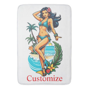 Cute Blackhaired Bikini Beach Girl Thunder_Cove Bath Mat