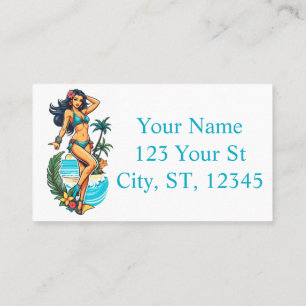 Cute Blackhaired Bikini Beach Girl Thunder_Cove Business Card