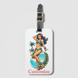 Cute Blackhaired Bikini Beach Girl Thunder_Cove Luggage Tag