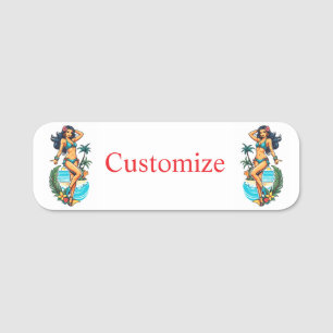 Cute Blackhaired Bikini Beach Girl Thunder_Cove Name Tag