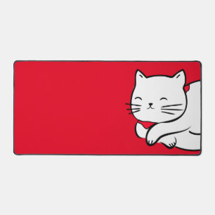Cute blanc Chat Dormir bureau Mat