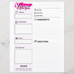 Cute Blank Recipe Paper Sheet (Full Page Fillable)