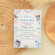 Cute blast off space themed birthday