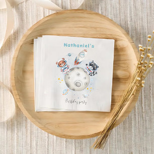 Cute blast off space themed birthday napkin