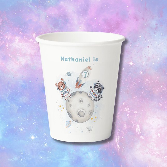Cute blast off space themed birthday paper cups (Creator Uploaded)