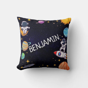 Cute Blast Off Theme Any Age Name Throw Pillow