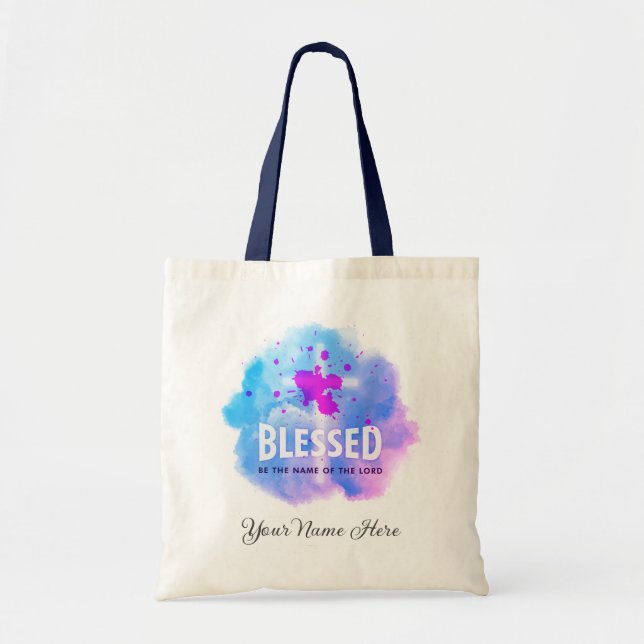 Cute Blessed Be The Name of the Lord Christian Tote Bag (Front)