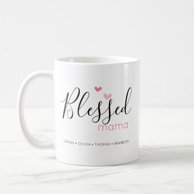 Cute Blessed Mama Mom Heart Mother's Day Coffee Mug (Left)