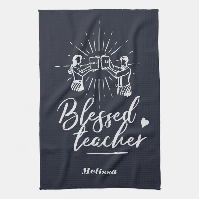 Cute Blessed Teacher School Principal Kitchen Towel (Vertical)