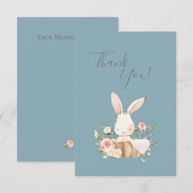 Cute bleu Aquarelle Bunny Baby shower Merci (Devant / Derrière)