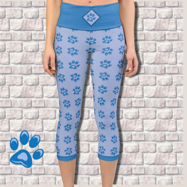 Cute bleu empreintes de pattes capri leggings (Créateur téléchargé)