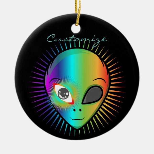 Cute Blinking Alien Head Thunder_Cove Ceramic Ornament (Front)
