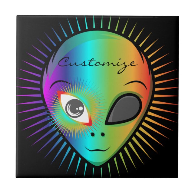 Cute Blinking Alien Head Thunder_Cove Tile (Front)