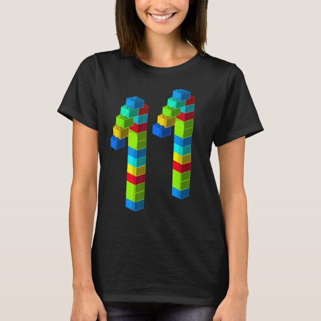 Cute Block Building 11th Birthday Gift 11 Years Ol T-Shirt (Front)