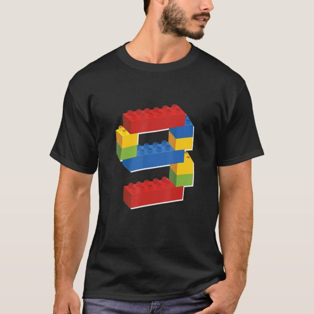 Cute Block Building 9th Birthday 9 Years Old Boys  T-Shirt (Front)