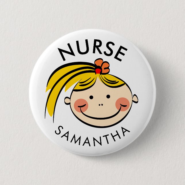 Cute Blond Cartoon Nurse Name 2 Inch Round Button (Front)