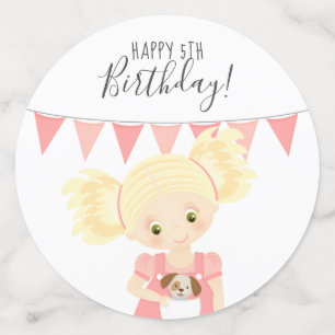 Cute Blonde Birthday Girl and Puppy Confetti