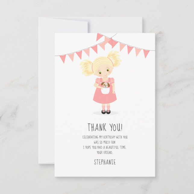 Cute Blonde Birthday Girl and Puppy Invitation (Front)