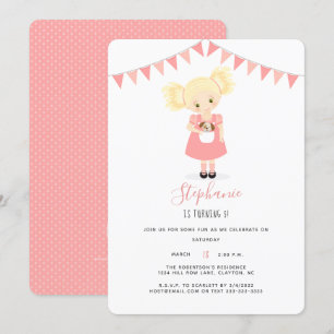 Cute Blonde Birthday Girl and Puppy Invitation