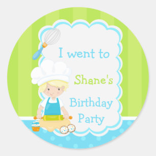 Cute Blonde Boy Baking Birthday Party Classic Round Sticker