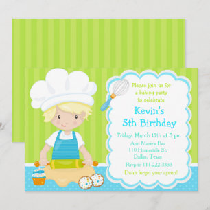 Cute Blonde Boy Baking Birthday Party Invitation