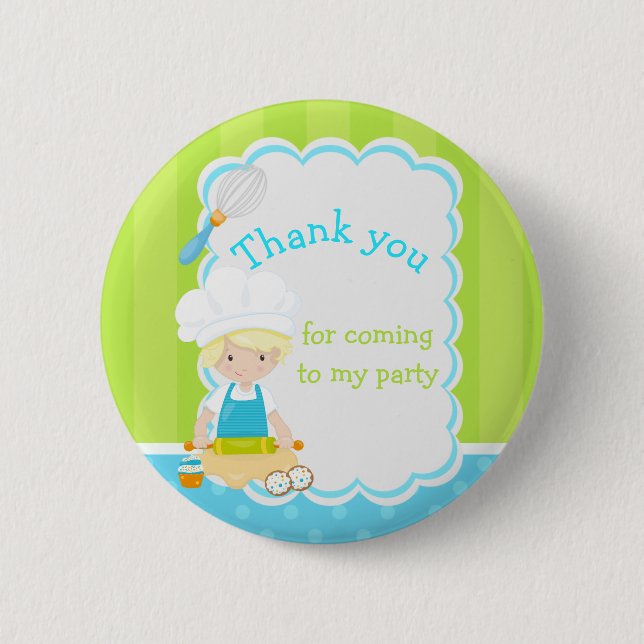 Cute Blonde Boy Baking 'Thank you for coming' 2 Inch Round Button (Front)