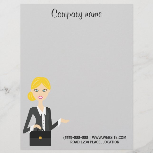 Cute Blonde Business Woman Illustration Letterhead (Front)