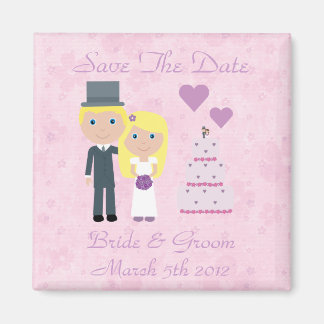 Cute Blonde Cartoon Bride & Groom Save The Date Magnet