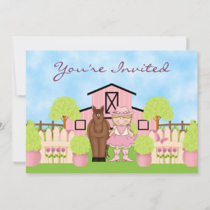 Cute Blonde Cowgirl and Horse Birthday Invitation