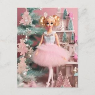 Cute Blonde Doll Pink Retro Christmas  Postcard