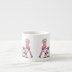 Cute Blonde Girl and Pink Bike with Cat in Flowers Espresso Cup