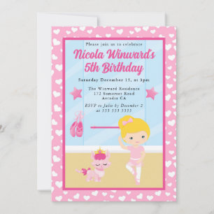 Cute Blonde Girl Ballerina Kids Birthday  Invitation