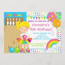 Cute Blonde Girl Bowling Birthday Party Invitation