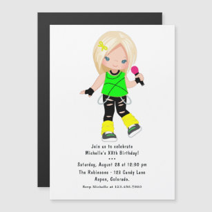 Cute Blonde Girl Rock Star Birthday Party Magnetic Invitation