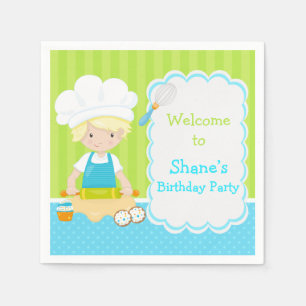 Cute Blonde Hair Boy Baking Birthday Party Napkin