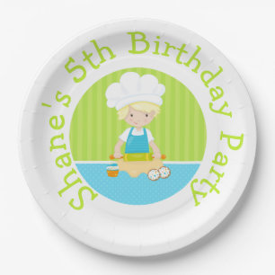 Cute Blonde Hair Boy Baking Birthday Party Paper Plate
