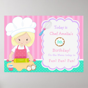 Cute Blonde Hair Girl Baking Birthday  Poster